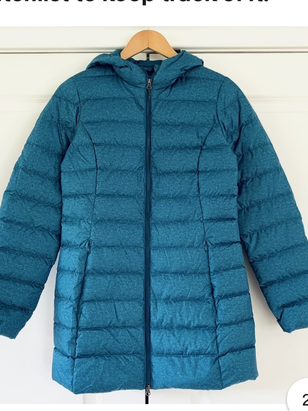 Eddie Bauer 650 Fill Teal Quilted Goose Down Hooded Parker Puffer Coat, size XS